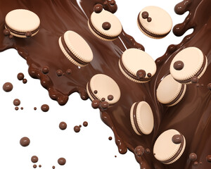 Crispy Biscuit with chocolate Splash 3d rendering illustration.