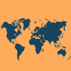 Fototapeta na wymiar world map in blue having peach background