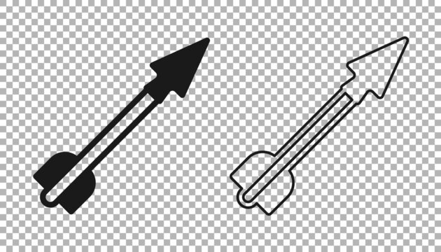 Black Medieval arrow icon isolated on transparent background. Medieval weapon. Vector