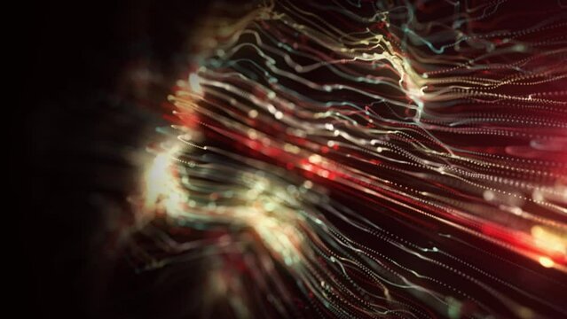 Abstract Glowing Light Strings Background Looping With Depth Of Field/ 4k animation of an abstract wallpaper looped background of light stroke glowing and waving with ambien occlusion and depth of fie