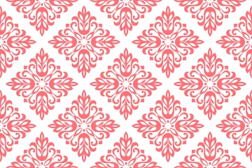 Gordijnen Flower geometric pattern. Seamless vector background. White and pink ornament © ELENA