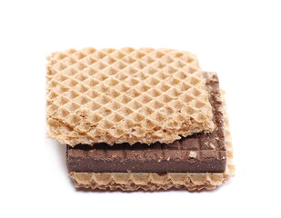 Wafer with hazelnut and cocoa isolated on white 