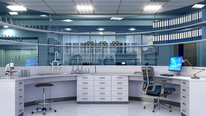 Laboratory interior with lab equipment. 3d illustration