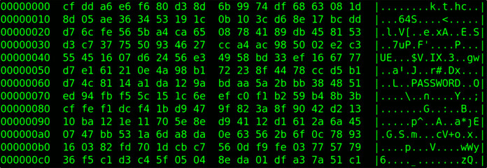 Hex dump of a secret password green