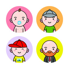 Cartoon man in different age flat illustration