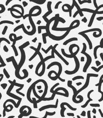 Modern Graffiti Hand Drawn Vector Seamless Pattern. Black&White Design for Fabric, Wrapping Paper, Gift Cards etc.
