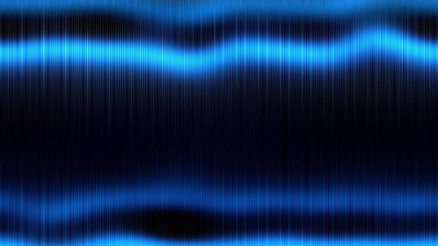 Abstract bright background with sound wave.  Blue striped waves on a black background. Retro design effect. 20 seconds of seamless pattern, animation loop stock video.