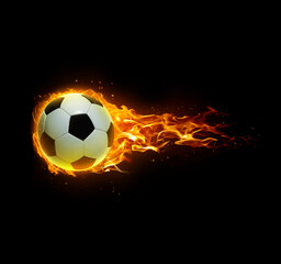 Soccer ball, on fire on black background