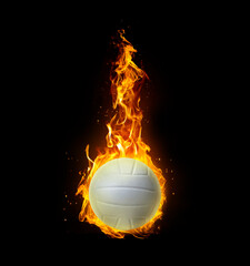 Volleyball. on fire on black background