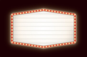 Retro lightbox with light bulbs isolated on a dark background. Vintage hexagonal theater signboard.