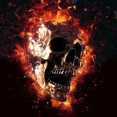 Screaming skull on fire coming through the mirror dimension