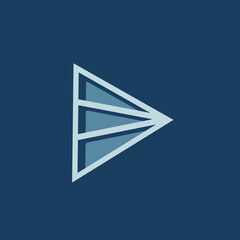 Arrow, triangle logo. Decorative line element. Ornamental design icon isolated on dark fund. Geometric illustration graphic. Creative style icon. Direction sign. Geometry symbol.