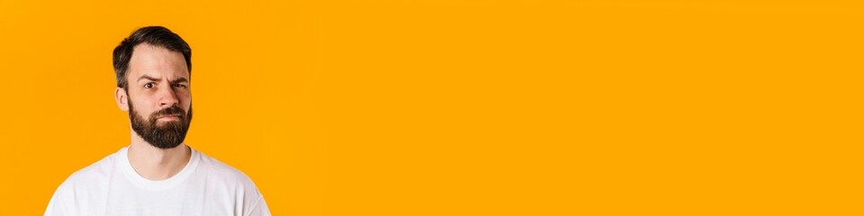 Obraz premium Portrait of a confused brunette bearded man standing