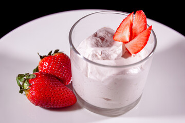 strawberry mousse dessert glass decoration white
