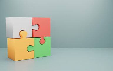 3D jigsaw puzzle isolated background with copy space use for banner. challenge to work, Teamwork and problem solving concepts. Team building for success, icon 3d rendering.