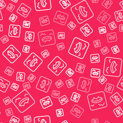 White line Winter fishing icon isolated seamless pattern on red background. Round ice frame. Hole in ice. Vector