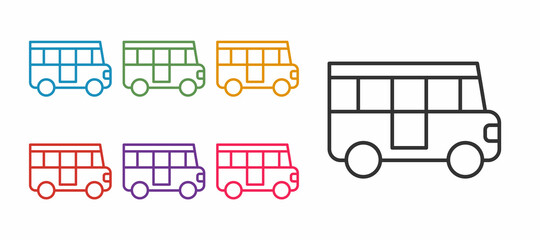 Naklejka premium Set line School Bus icon isolated on white background. Public transportation symbol. Set icons colorful. Vector