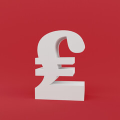 3D Pound money symbol isolated on red background. economy large foreign exchange, Forex Trading concept, detailed 3D font character, Currency 3D rendering.
