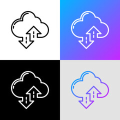 Cloud data thin line icon: backup, download, upload. Modern vector illustration.