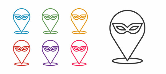 Set line Carnival mask icon isolated on white background. Masquerade party mask. Set icons colorful. Vector