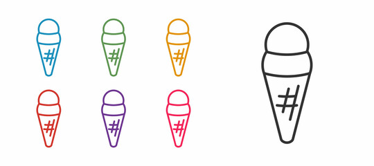 Set line Ice cream in waffle cone icon isolated on white background. Sweet symbol. Set icons colorful. Vector