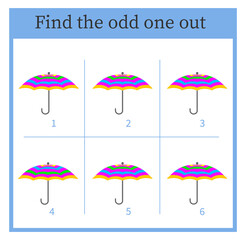   Find the odd one out. Visual logic puzzle for children. Vector illustration. 