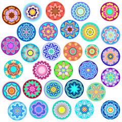 Millefiori - colorful glass beads. Abstract mosaic pattern - objects isolated on a white background. Vector set for design.