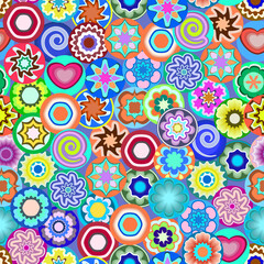 Millefiori - colorful seamless pattern. Abstract mosaic pattern with glass beads. Vector clipart.