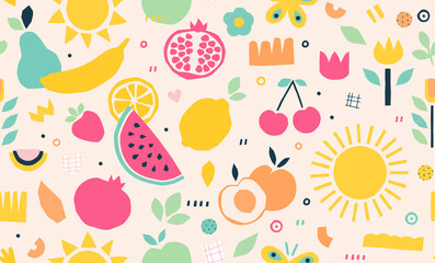 Seamless vector pattern with summer fruits