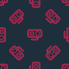 Red line Electrical outlet icon isolated seamless pattern on black background. Power socket. Rosette symbol. Vector