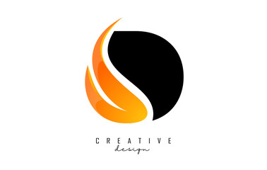 Vector illustration of abstract letter D with fire flames and Orange Swoosh design. Letter D logo with creative cut and shape.