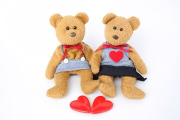 two brown teddy bears isolated on white background