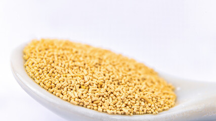 Instant yeast in a small white spoon