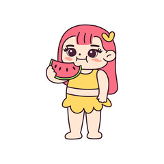 Isolated girl watermelon children beach vector illustration