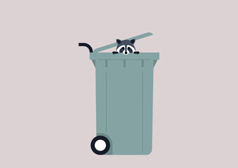 A cute raccoon peeking out from a garbage can © nadia_snopek