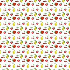 Apple, pear, cherry, strawberry pattern, fruits