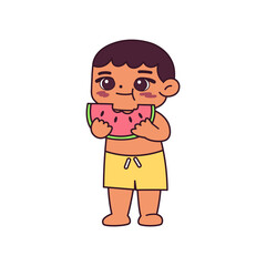 Isolated bo watermelon children beach vector illustration