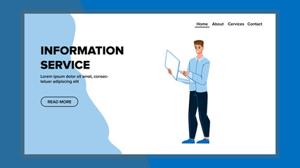 Information service customer call. computer web technology. support center character web flat cartoon illustration