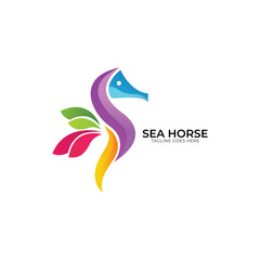 Seahorse and wave logo vector. Underwater design. © chusni