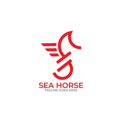 Seahorse and wave logo vector. Underwater design. © chusni