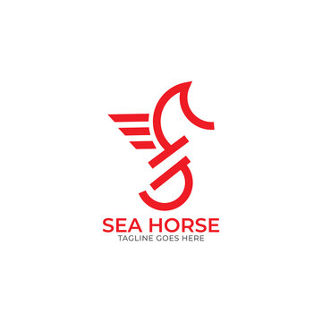 Seahorse and wave logo vector. Underwater design.