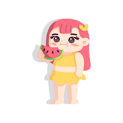 Isolated girl watermelon children beach vector illustration