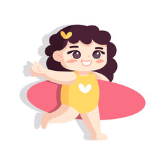 Isolated girl surf children beach vector illustration
