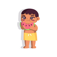 Isolated boy watermelon children beach vector illustration