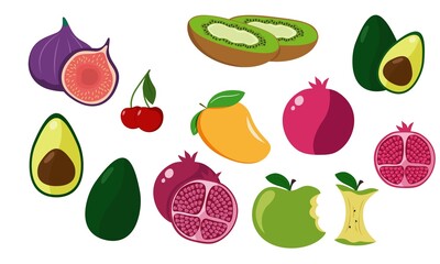 Vector set of fruits and vegetables in flat style, healthy eating, isolated elements on white background