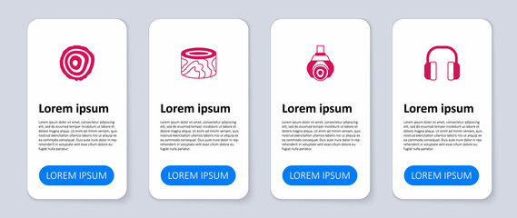 Set Headphones, Grapple crane grabbed log, Wooden logs and Tree rings. Business infographic template. Vector