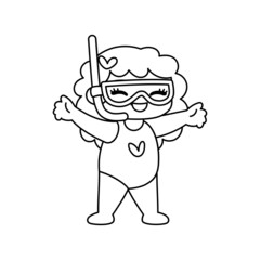 Isolated girl snorke draw children beach vector illustration