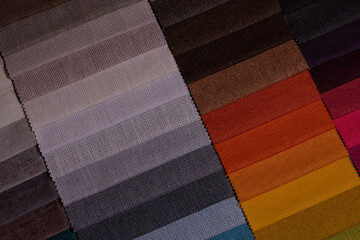 Samples of furniture fabrics.Multicolor fabric texture background.