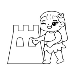 Isolated girl castle draw children beach vector illustration