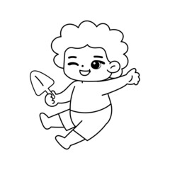 Isolated boy play draw children beach vector illustration